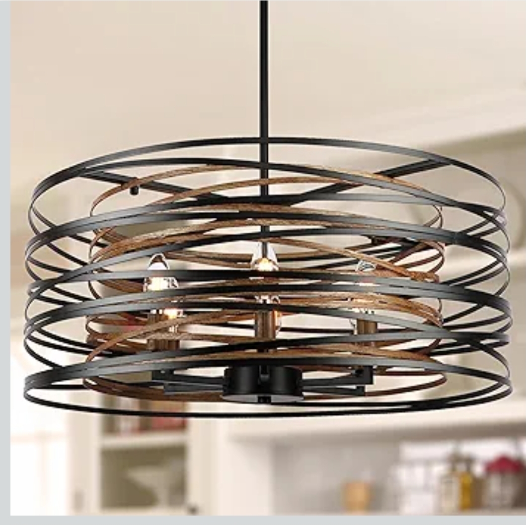 6-Light Dining Room Chandeliers Farmhouse，23.6" Large Black Farmhouse Chandelier，Wood Grain and Vintage Black Dining Room Light Fixture for Kitchen Entryway Living Room
