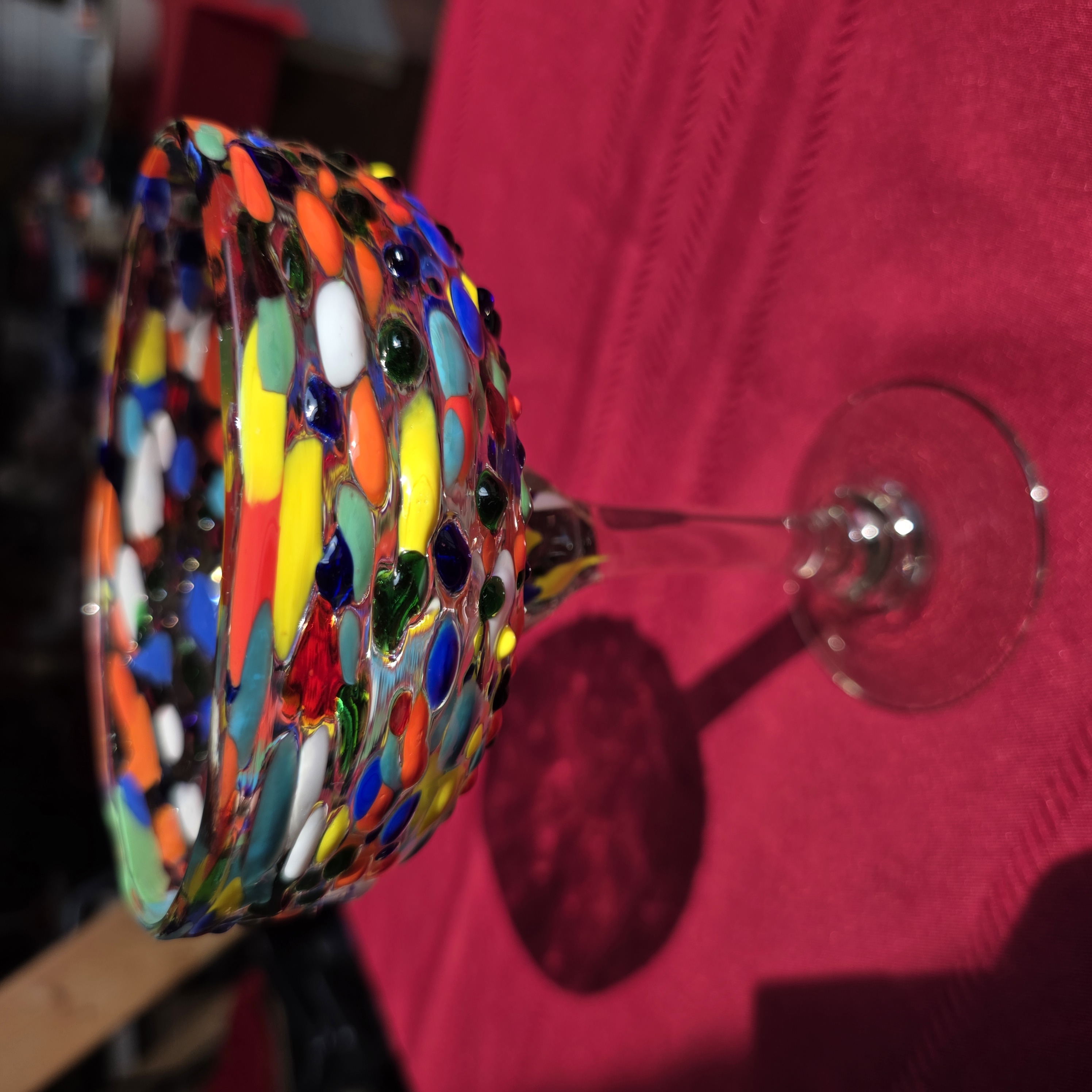 Hand-Blown Confetti Glass Margarita Glass 7" tall