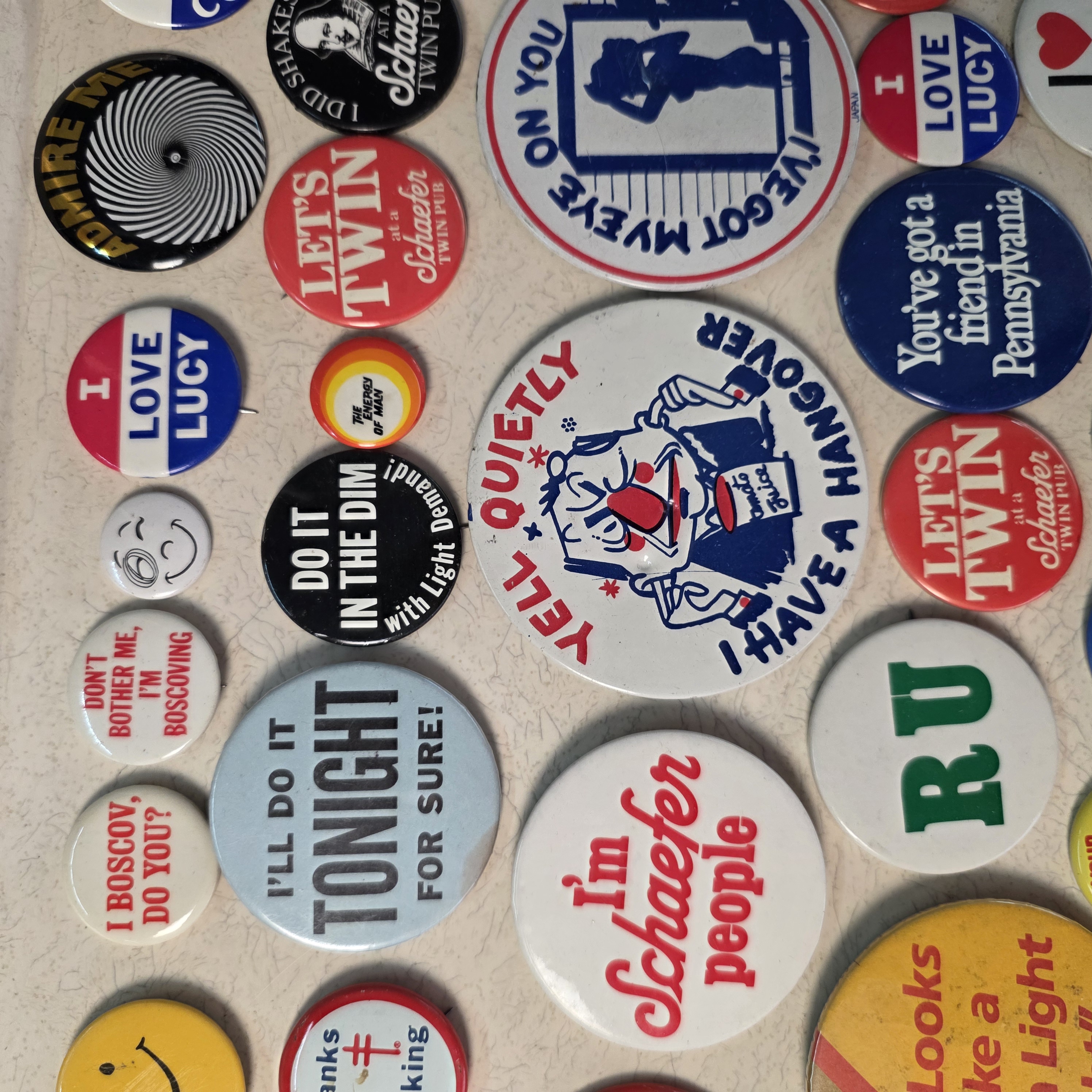 Vintage Pinback Button Lot โ Schaefer Twin Pub, I Love Lucy, PA Towns & More โ photo 4