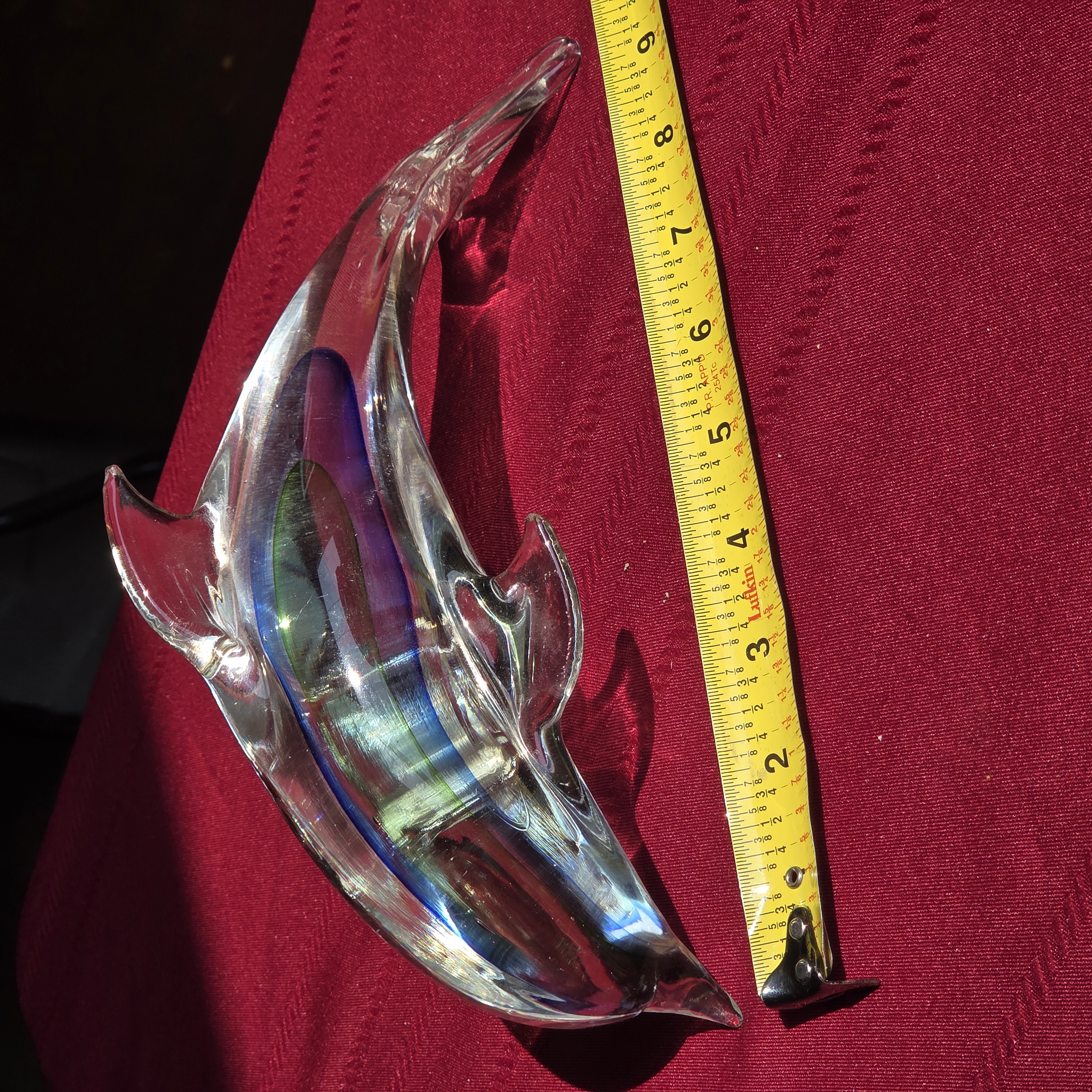 Art Glass Dolphin Sculpture, Iridescent, approx. 10"