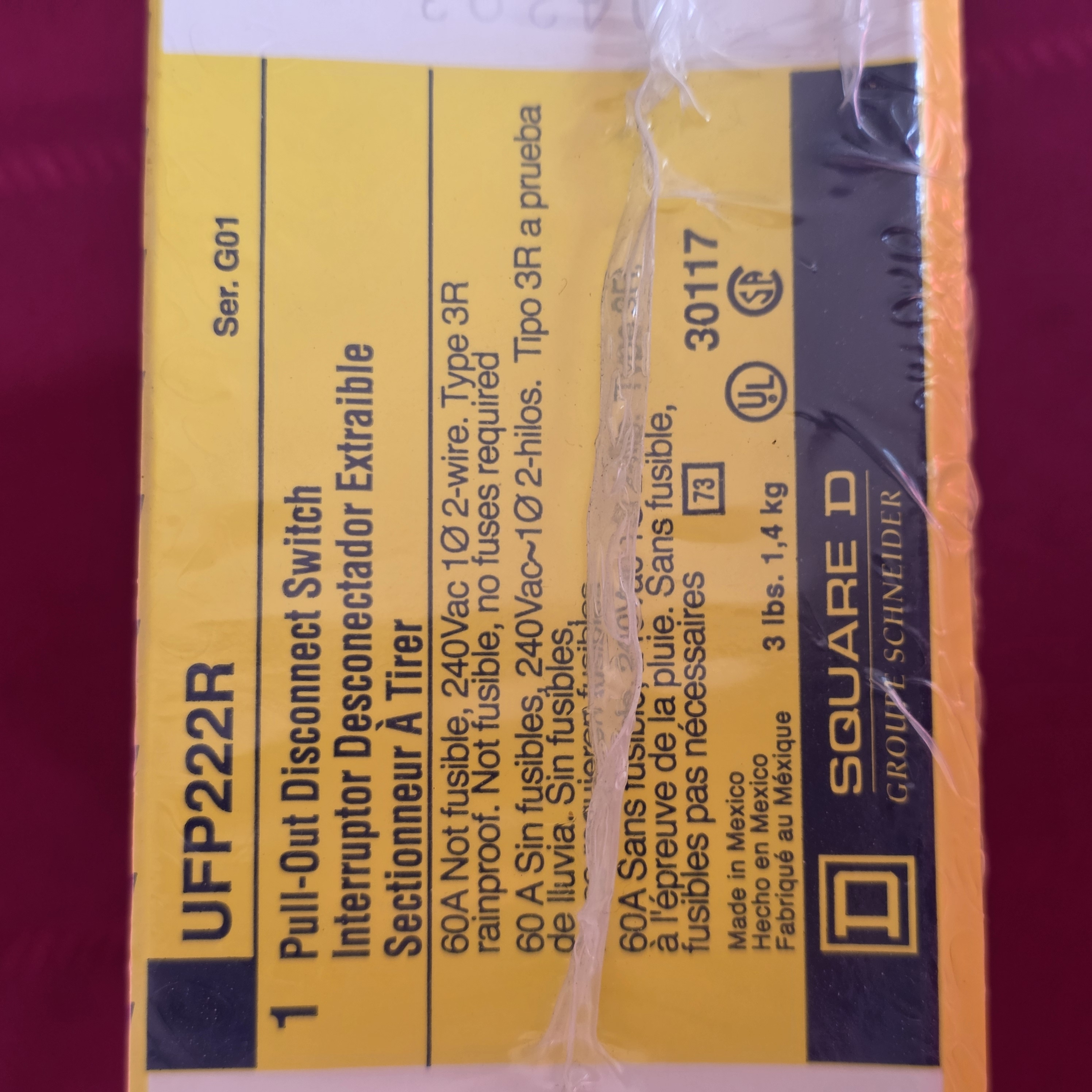 Square D UFP222R 60A Pull-Out Disconnect Switch, New in Box โ photo 3